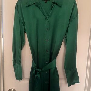 Banana Republic 100% Silk Emerald Shirt Dress